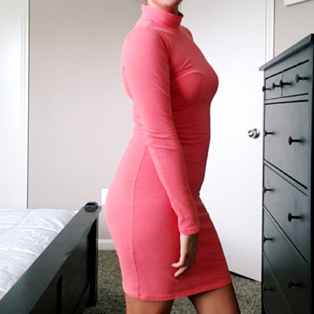 Coral Turtleneck Dress - Picture 2 of 3